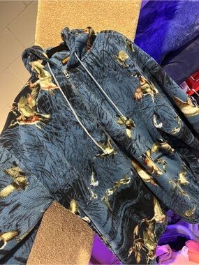 Duck Print Sherpa Zip Up Hoodie